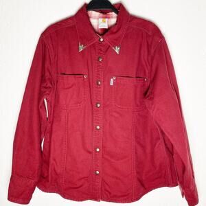 Carhartt Dark Red Womens Flannel Lined Canvas Shirt WS006DKR Snap Front Western